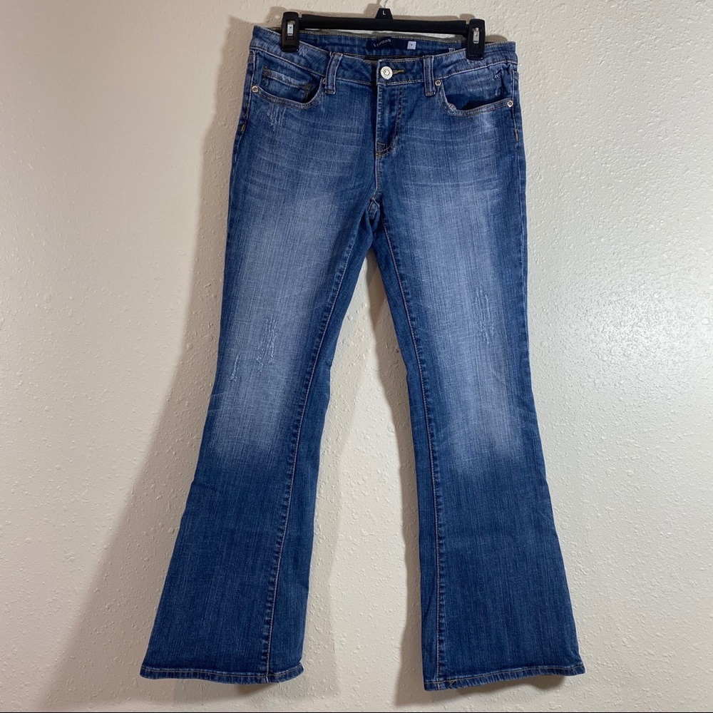 VIGOSS  Jeans Women’s 7 distressed Wide leg Flare denim High rise pockets jeans